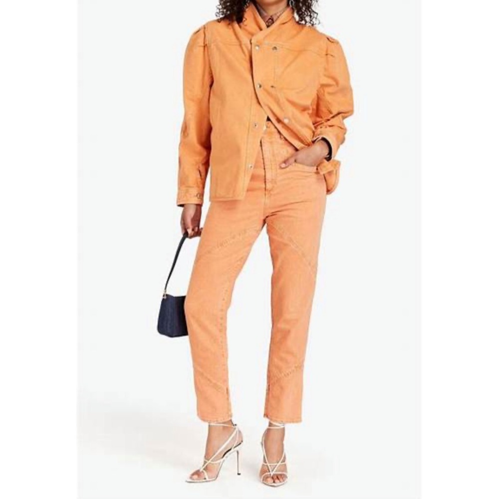 NWT Isabel Marant Eloisa Boyfriend Jeans Papaya Orange‎ Cotton Straight Leg, 34